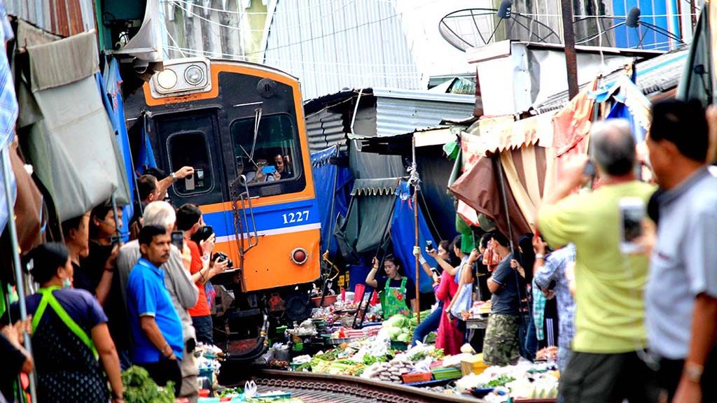 Mae Klong railway market.