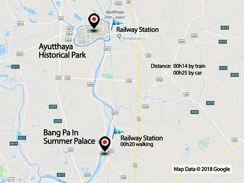 Map of Ayutthaya and Bang Pa-In Sumer Palace.