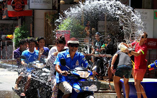 Battles of water are an essential part of the Songkran celebration.