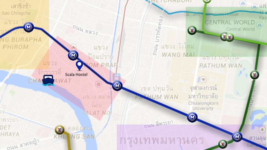 Plano de ubicaciÃ³n del Scala Hostel en Bangkok