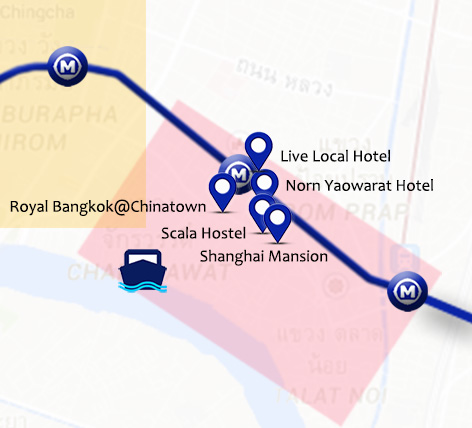 Plano con la ubicaciÃ³n de hoteles seleccionados en Chinatown